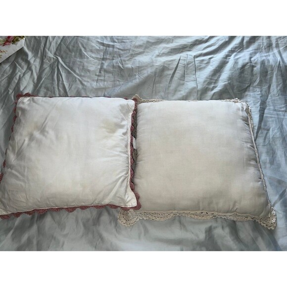 Vintage crochet boho cottage accent pillow pillowcase lot - Picture 3 of 12